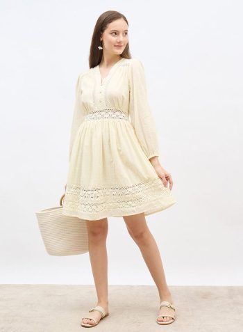 Styli Schiffli Detail V-Neck A-Line Mini Dress 1