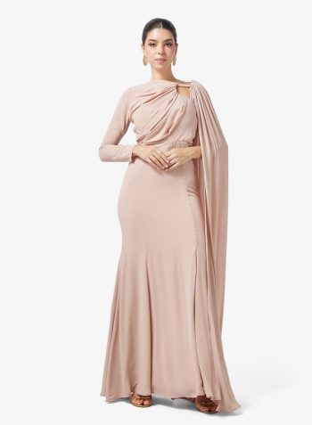 Namshi x Draped A Line Evening Gown with Trail 1