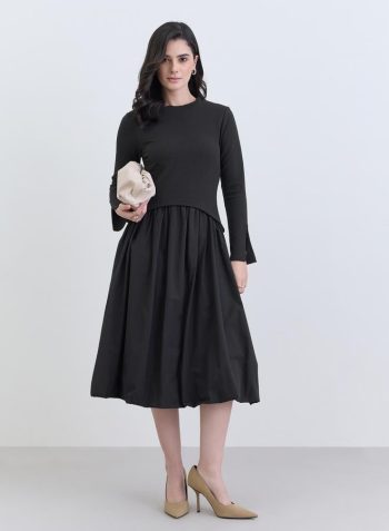 Styli Women Black Long Sleeves A-Line Midi Dress 2