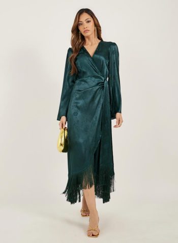 Styli Satin Tassel Detail Long Sleeves Wrap Maxi Dress 1