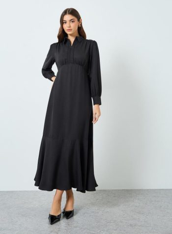 Styli Plain Balloon Sleeve A-Line Maxi Dress 1