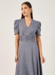 styli-textured-ruched-sleeves-a-line-midi-dress-1