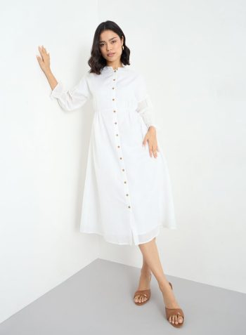Styli White Buttoned Midi Dress with 3/4 Sleeves 2