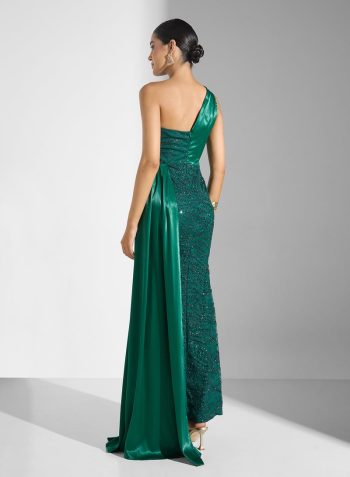 Namshi x One Shoulder Shimmer Dress With Trail 2