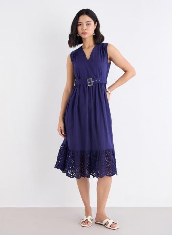 Styli Navy Blue Schiffli Hem Midi Dress 2