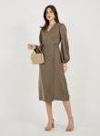 Styli Wrap Front Balloon Sleeves Midi Dress 1