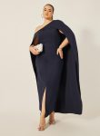 Styli Plain Cape Sleeve Front Slit Maxi Dress 1