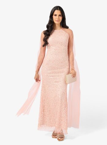 Namshi x Beaded Embellished Evening Dress with Cape Sleeves 1