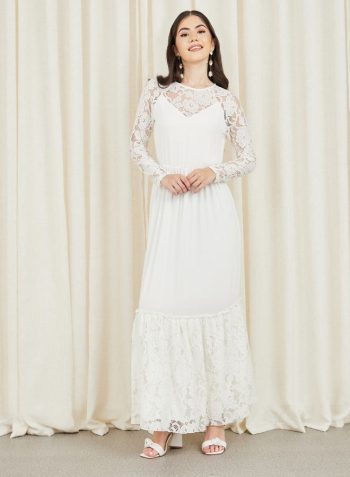 Styli Lace Sheer Detail A-Line Tiered Maxi Dress 1