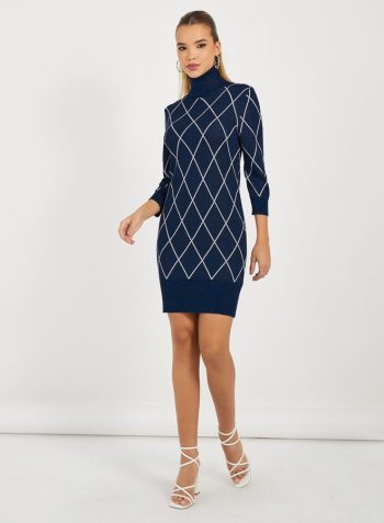 Styli Argyle Pattern Sweater Mini Dress 1