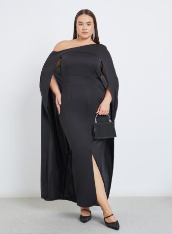 Styli Plus Cape Sleeve Maxi Dress With Front Slit 1