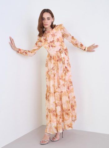 Styli Beige All-Over Print Tiered Maxi Dress 2