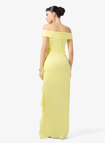 Namshi x Off Shoulder 3D Floral Detail Evening Dress with Slit 2