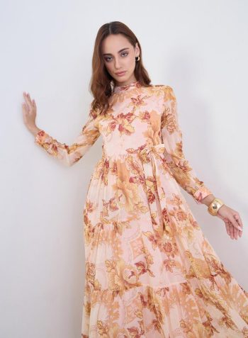 Styli Beige All-Over Print Tiered Maxi Dress 1