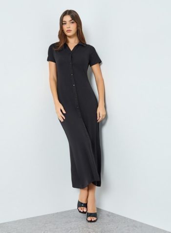 Styli Women Studded Collar Shirt Maxi Dress 1