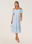 Styli Schiffli Off Shoulder Neck A-Line Midi Dress 1