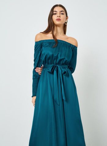 Styli Women Off Shoulder Maxi Dress with Tie Belt 1