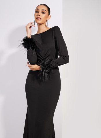 Styli Fur Cuff Gown Dress 2