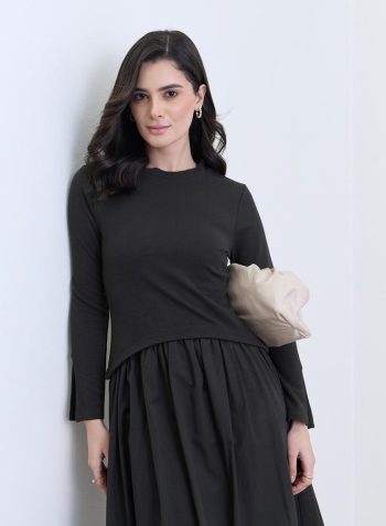 Styli Women Black Long Sleeves A-Line Midi Dress 1