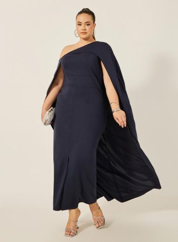 Styli Plain Cape Sleeve Front Slit Maxi Dress 2