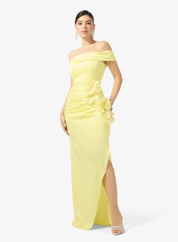 Namshi x Off Shoulder 3D Floral Detail Evening Dress with Slit 1