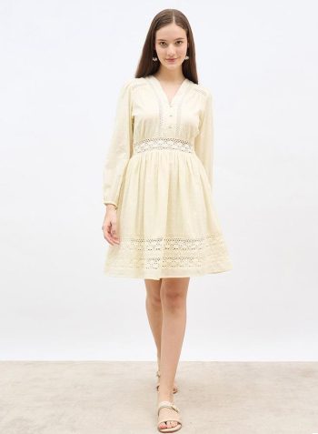 Styli Schiffli Detail V-Neck A-Line Mini Dress 2