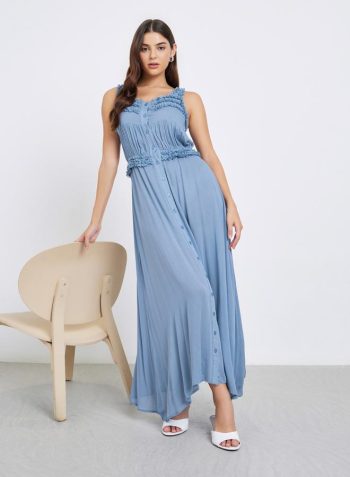Styli Crinkled Rayon Strappy Maxi Dress 1